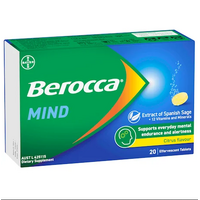 Berocca Mind (Extract of Spanish Sage) Citrus Flavour 20 Effervescent Tablets