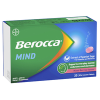 Berocca Mind (Extract of Spanish Sage) Mixed Berry Flavour 20 Effervescent Tablets