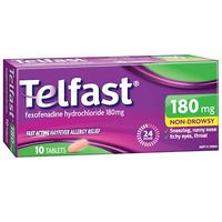 Telfast Fast Acting Allergy Hayfever Relief 180mg 10 Tablets