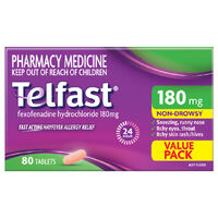 Telfast Fast Acting Allergy Hayfever Relief 180mg 80 Tablets (Value Pack)