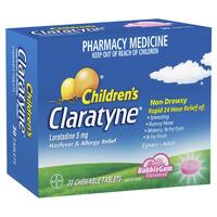 Claratyne Children's Hayfever & Allergy Relief Bubblegum Flavour 30 Chewable Tablets (S2)