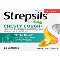 Strepsils Herbal Chesty Cough Plus Honey Lemon Lozenges 32 Pack
