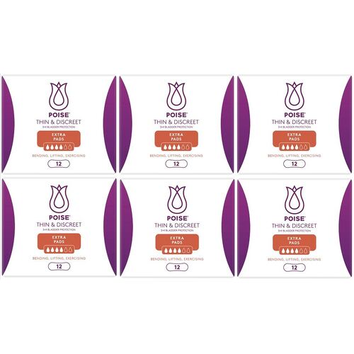 Poise Pads Thin & Discreet 12 Pack [Bulk Buy 6 Units]