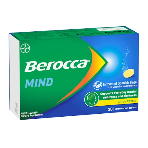 Berocca Mind (Extract of Spanish Sage) Citrus Flavour 20 Effervescent Tablets