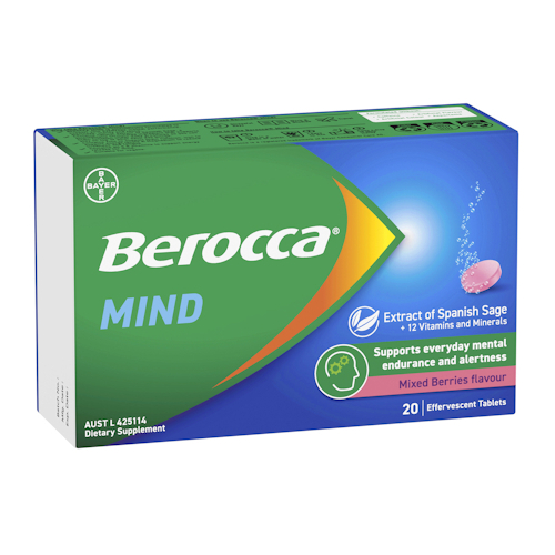 Berocca Mind (Extract of Spanish Sage) Mixed Berry Flavour 20 Effervescent Tablets