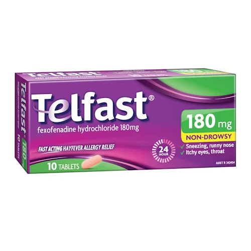 Telfast Fast Acting Allergy Hayfever Relief 180mg 10 Tablets