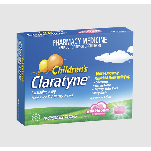 Claratyne Children's Hayfever & Allergy Relief Bubblegum Flavour 10 Chewable Tablets (S2)