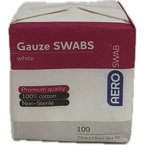 AeroSwab Gauze Swabs 7.5cm x 7.5cm 100 Pcs White