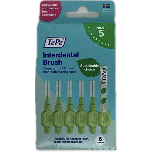  TePe Interdental Brush Original Green 0.8mm size 5 - 6 Pack