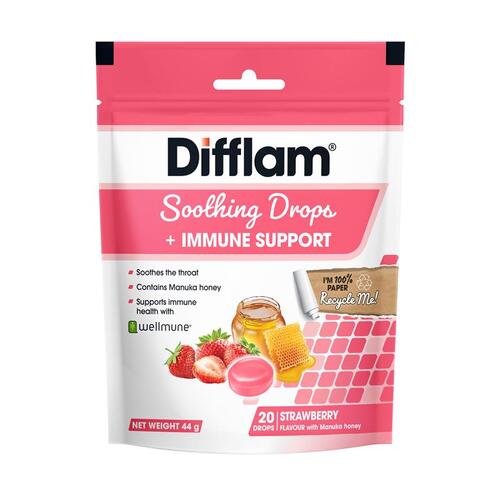 Difflam Soothing Drops + Immune Support Strawberry 20 Drops