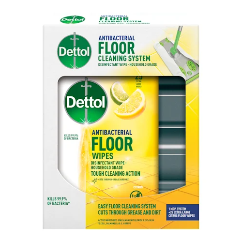 Dettol Floor Cleaning System & Wipes Citrus 25 Wipes