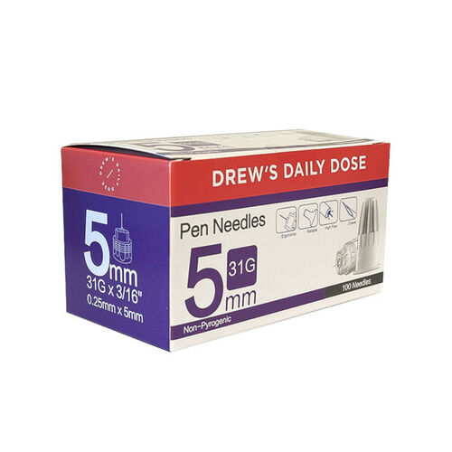 Drew's Daily Dose Pen Needles 31G x 5mm (100 Needles)