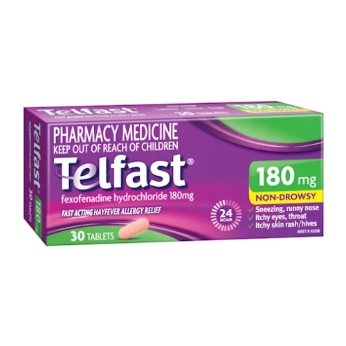 Telfast 180mg 30 Tablets | Fexofenadine Antihistamine (S2)