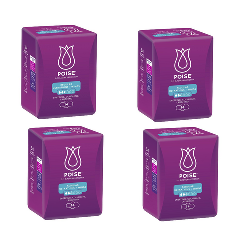 Poise Active Ultrathins With Wings Regular 14 Pack [Bulk Buy 4 Units]