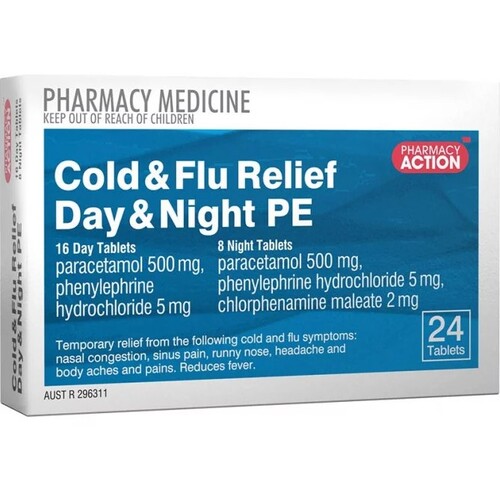 Pharmacy Action Cold & Flu Relief Day & Night PE Tablets 24