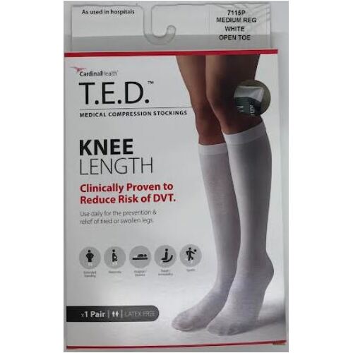 T.E.D. Anti-Embolism Stockings - Knee Length (Medium/Reg - 7115) White Open Toe