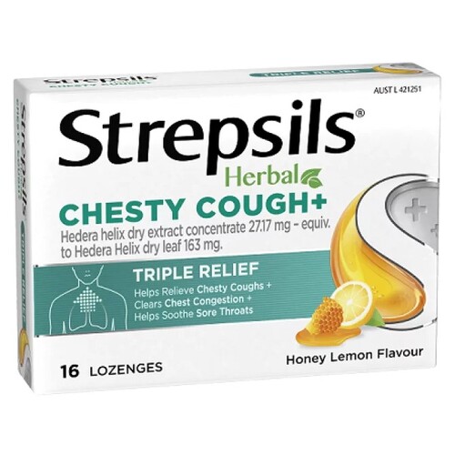 Strepsils Herbal Chesty Cough Plus Honey Lemon Lozenges 16 Pack