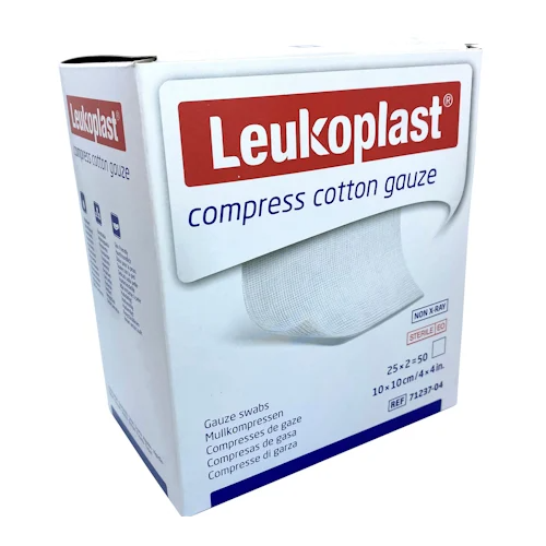 Leukoplast Compress Cotton Gauze Sterile White 8Ply 10x10cm 2 x 25 50 Pack