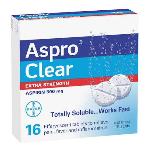 Aspro Clear Extra Strength 500mg 16 Tablets | Pain Fever Inflammation Relief