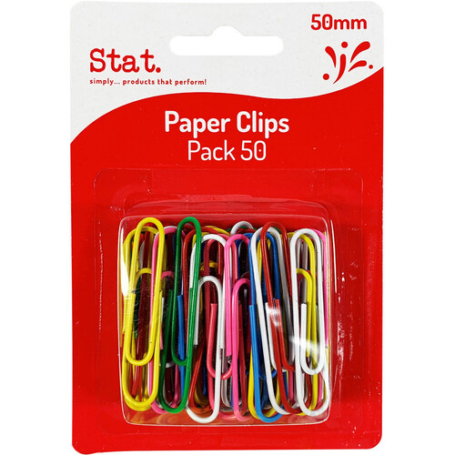 Paper Clips Stat 50mm Lge Multi Colour 50 Pack