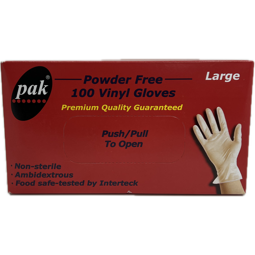 Pak Vinyl Powder Free Gloves Large 100 Pack