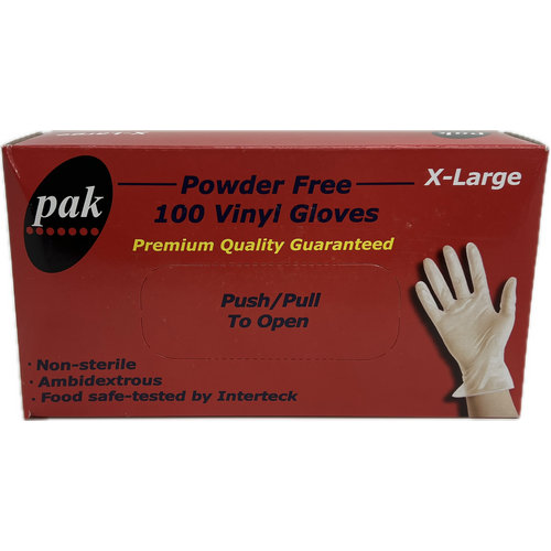 Pak Vinyl Powder Free Gloves X-Large 100 Pack